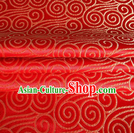 Chinese Traditional Costume Royal Palace Auspicious Clouds Pattern Red Satin Brocade Fabric, Chinese Ancient Clothing Drapery Hanfu Cheongsam Material