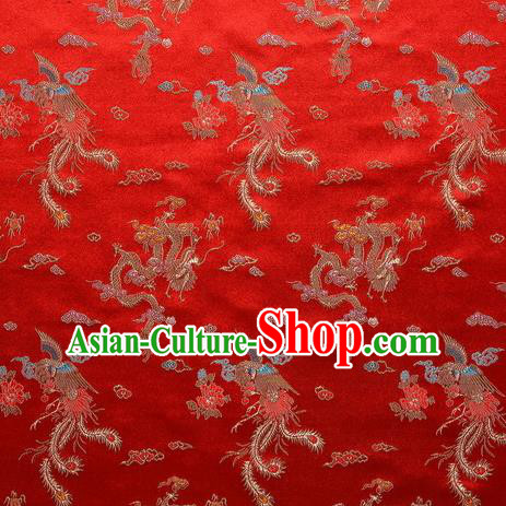Chinese Traditional Costume Royal Palace Phenix Pattern Red Satin Brocade Fabric, Chinese Ancient Clothing Drapery Hanfu Cheongsam Material