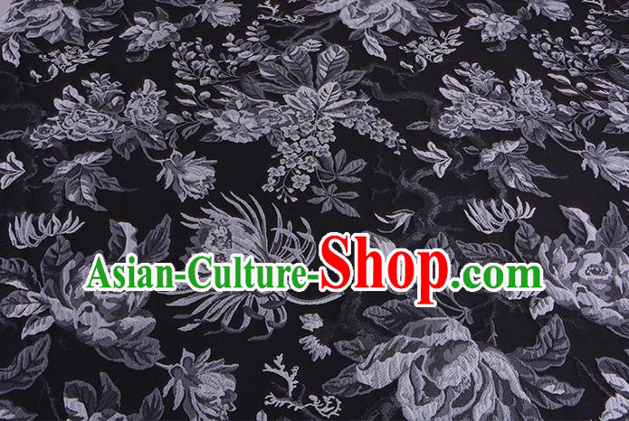 Chinese Traditional Costume Royal Palace Jacquard Weave Chrysanthemum Black Fabric, Chinese Ancient Clothing Drapery Hanfu Cheongsam Material