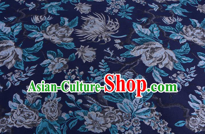 Chinese Traditional Costume Royal Palace Jacquard Weave Chrysanthemum Blue Fabric, Chinese Ancient Clothing Drapery Hanfu Cheongsam Material