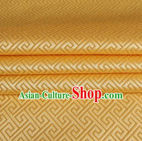 Chinese Traditional Costume Royal Palace Great Wall Pattern Golden Satin Brocade Fabric, Chinese Ancient Clothing Drapery Hanfu Cheongsam Material