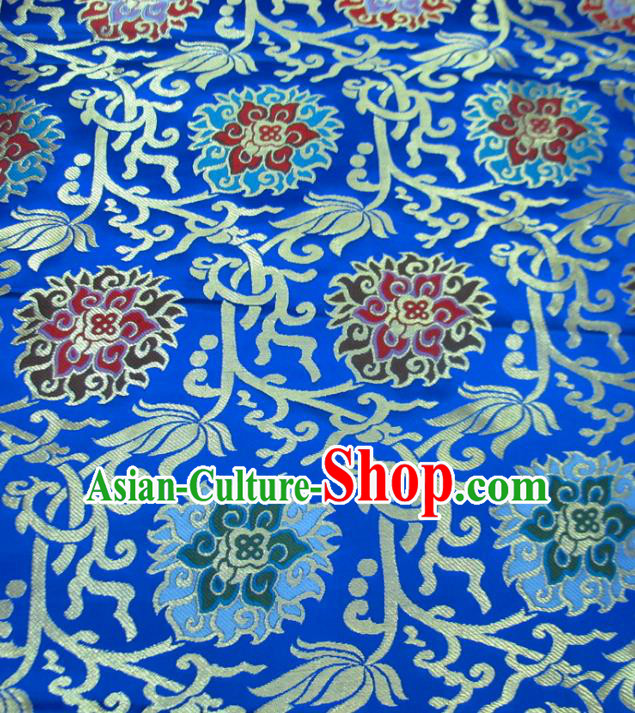 Chinese Traditional Costume Royal Palace Rose Pattern Royalblue Satin Nanjing Brocade Fabric, Chinese Ancient Clothing Drapery Hanfu Cheongsam Material