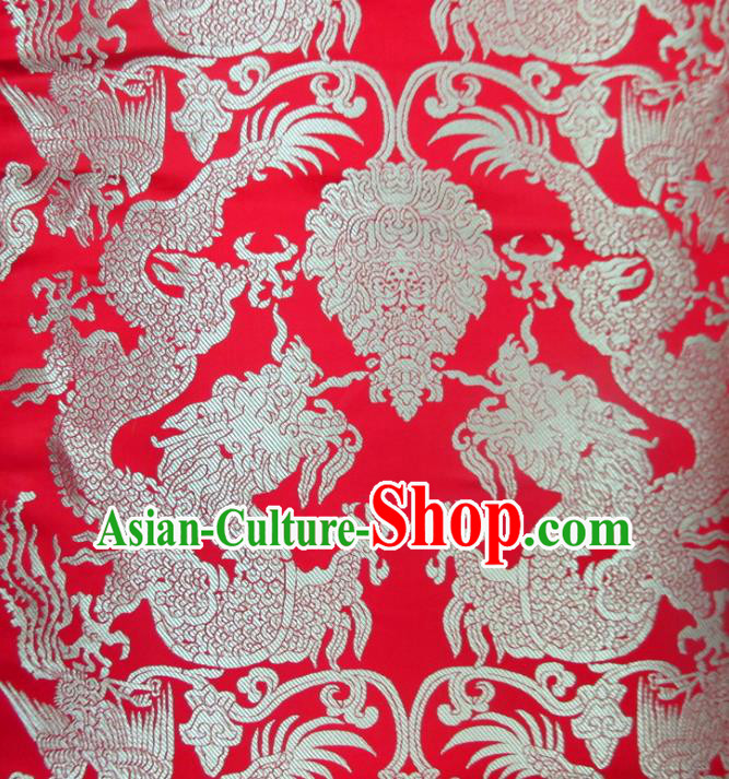 Chinese Traditional Costume Royal Palace Dragons Pattern Red Satin Nanjing Brocade Fabric, Chinese Ancient Clothing Drapery Hanfu Cheongsam Material