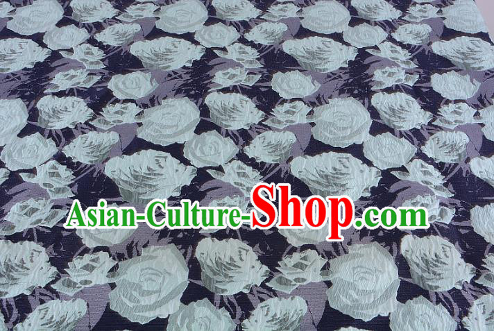 Chinese Traditional Costume Royal Palace Jacquard Weave Rose Navy Fabric, Chinese Ancient Clothing Drapery Hanfu Cheongsam Material