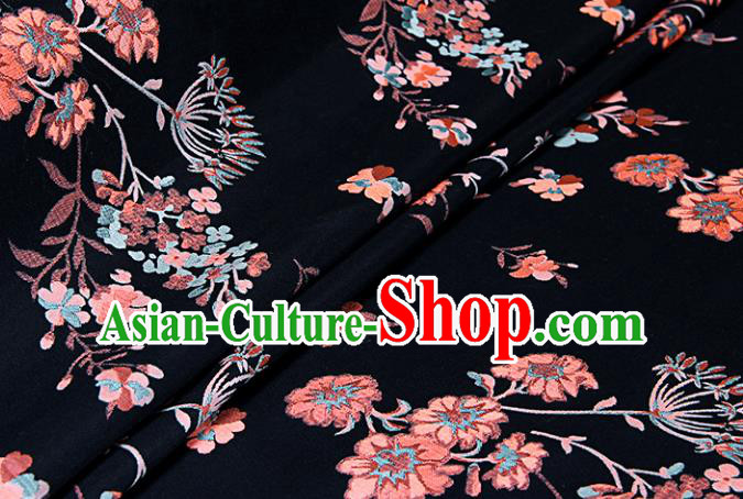 Chinese Traditional Costume Royal Palace Jacquard Weave Dandelion Black Fabric, Chinese Ancient Clothing Drapery Hanfu Cheongsam Material