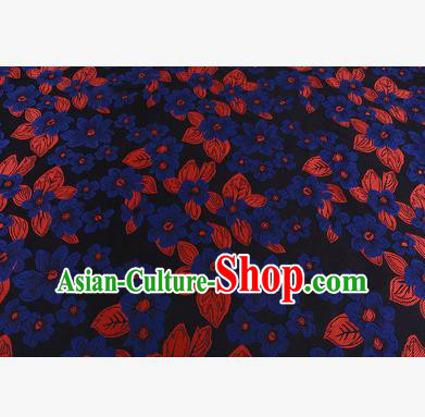 Chinese Traditional Costume Royal Palace Printing Blue Flowers Brocade Fabric, Chinese Ancient Clothing Drapery Hanfu Cheongsam Material