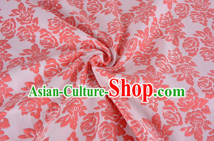 Chinese Traditional Costume Royal Palace Printing Rose Pink Brocade Fabric, Chinese Ancient Clothing Drapery Hanfu Cheongsam Material
