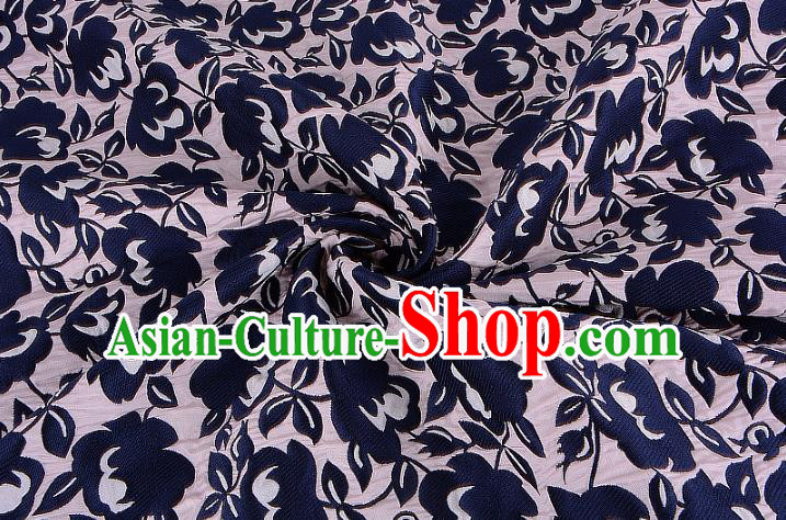 Chinese Traditional Costume Royal Palace Printing Flowers Navy Brocade Fabric, Chinese Ancient Clothing Drapery Hanfu Cheongsam Material