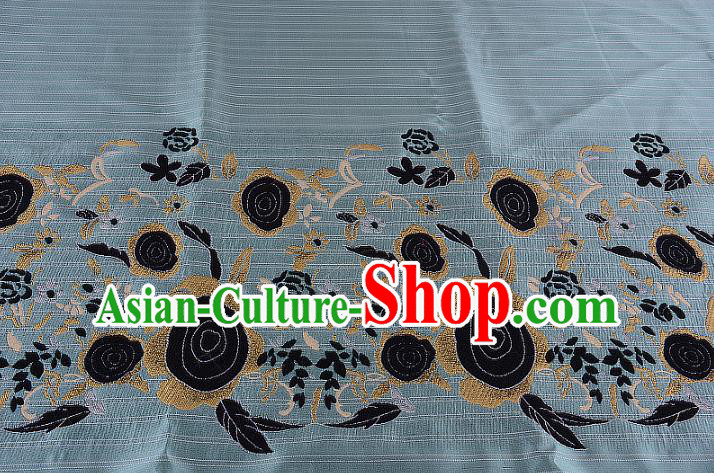 Chinese Traditional Costume Royal Palace Printing Rose Blue Brocade Fabric, Chinese Ancient Clothing Drapery Hanfu Cheongsam Material
