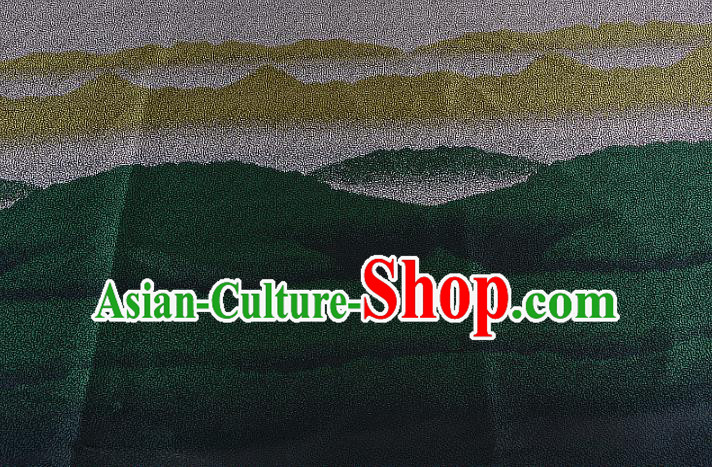 Chinese Traditional Costume Royal Palace Ink Painting Pattern Green Brocade Fabric, Chinese Ancient Clothing Drapery Hanfu Cheongsam Material
