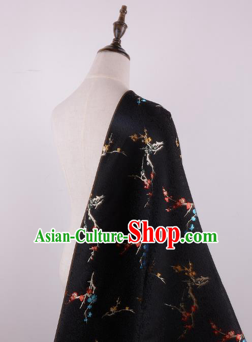Chinese Traditional Costume Royal Palace Printing Wintersweet Pattern Black Brocade Fabric, Chinese Ancient Clothing Drapery Hanfu Cheongsam Material