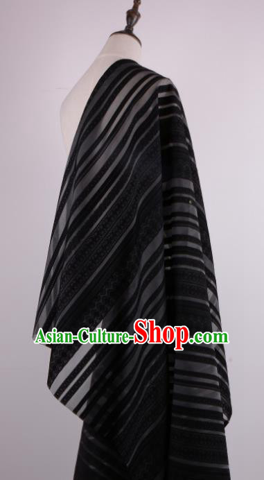 Chinese Traditional Costume Royal Palace Stripe Pattern Black Brocade Fabric, Chinese Ancient Clothing Drapery Hanfu Cheongsam Material