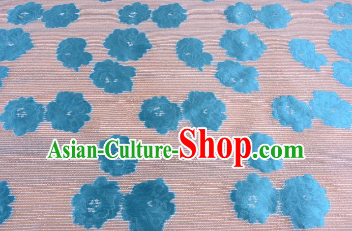 Chinese Traditional Costume Royal Palace Blue Flowers Pattern Brocade Fabric, Chinese Ancient Clothing Drapery Hanfu Cheongsam Material