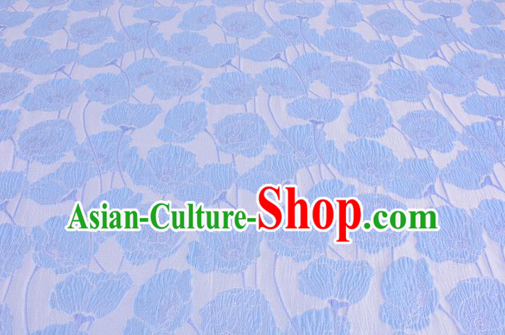 Chinese Traditional Costume Royal Palace Blue Flowers Satin Brocade Fabric, Chinese Ancient Clothing Drapery Hanfu Cheongsam Material