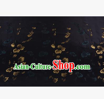 Chinese Traditional Costume Royal Palace Printing Flowers Black Satin Brocade Fabric, Chinese Ancient Clothing Drapery Hanfu Cheongsam Material