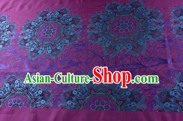 Chinese Traditional Costume Royal Palace Pattern Purple Satin Brocade Fabric, Chinese Ancient Clothing Drapery Hanfu Cheongsam Material
