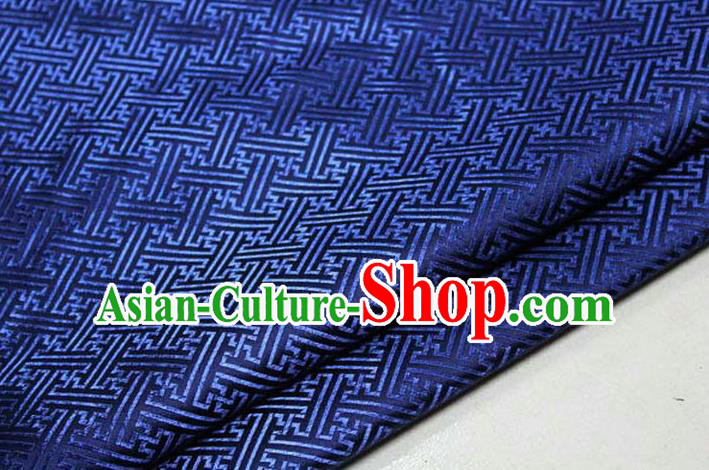 Chinese Traditional Costume Royal Palace Pattern Mongolian Robe Deep Blue Brocade Fabric, Chinese Ancient Clothing Drapery Hanfu Cheongsam Material