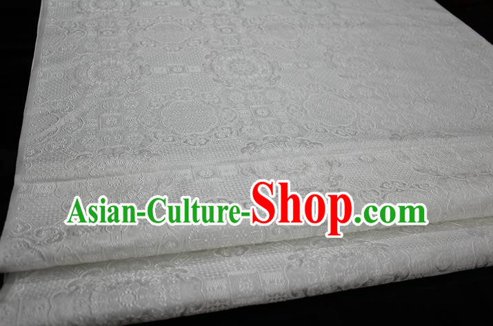 Chinese Traditional Royal Palace Pattern Mongolian Robe White Brocade Fabric, Chinese Ancient Costume Drapery Hanfu Cheongsam Material
