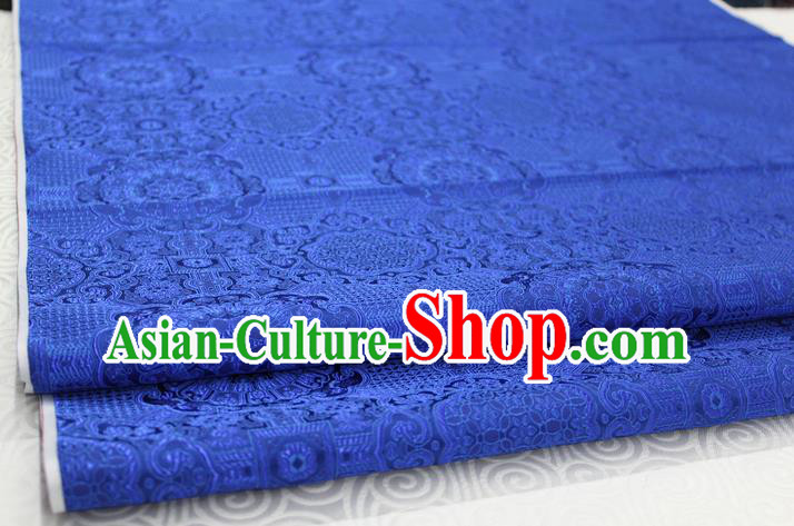 Chinese Traditional Royal Palace Pattern Mongolian Robe Deep Blue Brocade Fabric, Chinese Ancient Costume Drapery Hanfu Cheongsam Material