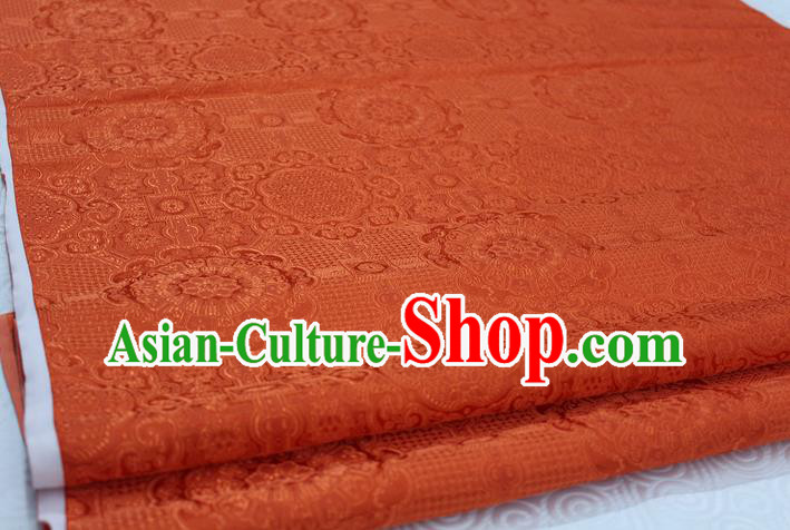 Chinese Traditional Royal Palace Pattern Mongolian Robe Orange Brocade Fabric, Chinese Ancient Costume Drapery Hanfu Cheongsam Material