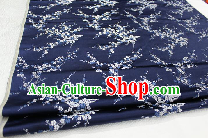 Chinese Traditional Royal Palace Wintersweet Pattern Cheongsam Navy Brocade Fabric, Chinese Ancient Emperor Costume Drapery Hanfu Tang Suit Material