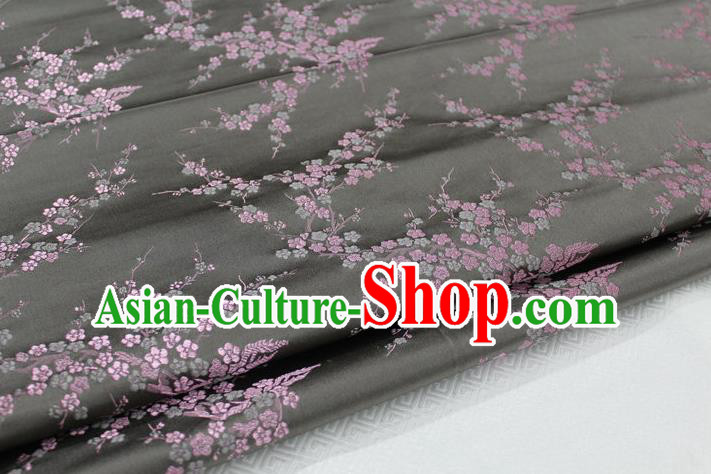 Chinese Traditional Royal Palace Wintersweet Pattern Cheongsam Deep Grey Brocade Fabric, Chinese Ancient Emperor Costume Drapery Hanfu Tang Suit Material