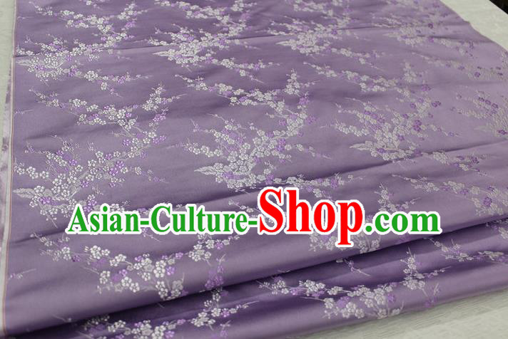 Chinese Traditional Royal Palace Wintersweet Pattern Cheongsam Lilac Brocade Fabric, Chinese Ancient Emperor Costume Drapery Hanfu Tang Suit Material