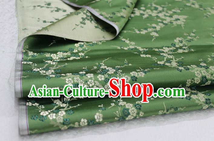 Chinese Traditional Royal Palace Wintersweet Pattern Cheongsam Green Brocade Fabric, Chinese Ancient Emperor Costume Drapery Hanfu Tang Suit Material