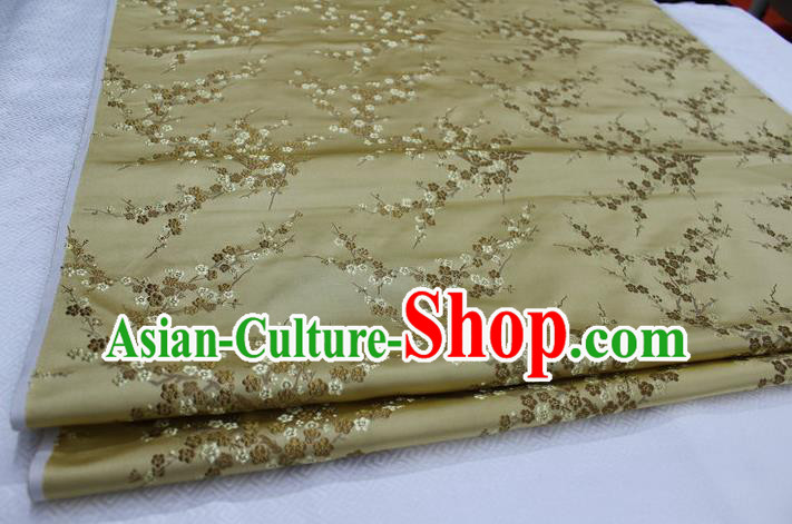 Chinese Traditional Royal Palace Wintersweet Pattern Cheongsam Golden Brocade Fabric, Chinese Ancient Emperor Costume Drapery Hanfu Tang Suit Material