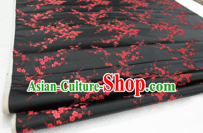 Chinese Traditional Royal Palace Red Wintersweet Pattern Cheongsam Black Brocade Fabric, Chinese Ancient Emperor Costume Drapery Hanfu Tang Suit Material