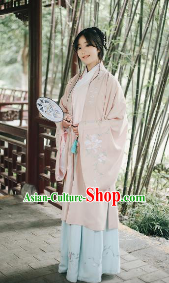Traditional Chinese Ancient Ming Dynasty Palace Lady Wide Sleeve Cape Hanfu Costume Embroidered Cloak for Women