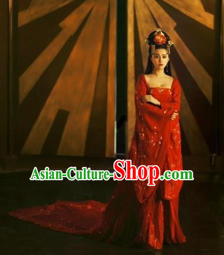 Traditional Ancient Chinese Costume, Costumes Elegant Hanfu Clothing Chinese Tang Dynasty Imperial Emperess Chiffon Red Dance Clothing for Women