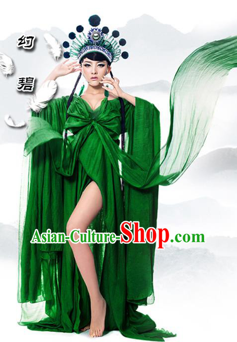 Traditional Ancient Chinese Imperial Consort Sexy Costume, Elegant Hanfu Green Dress Chinese Han Dynasty Imperial Emperess Clothing for Women