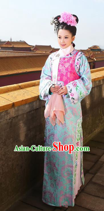 Traditional Ancient Chinese Imperial Consort Costume, Chinese Qing Dynasty Manchu Palace Lady Dress, Cosplay Chinese Mandchous Imperial Princess Embroidered Clothing for Women