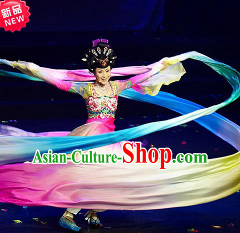 Traditional Ancient Chinese Imperial Consort Palace Lady Costume, Elegant Hanfu Gradient Ribbon Clothing, Chinese Tang Dynasty Imperial Emperess Water Sleeves Embroidered Clothing for Women