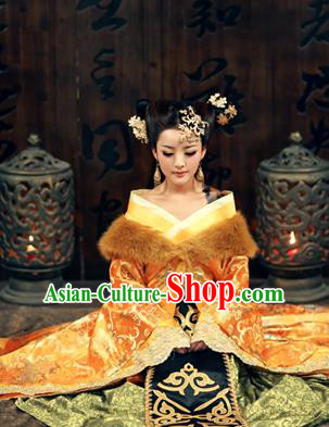 Traditional Ancient Chinese Sexy Costume, Elegant Hanfu Clothing Chinese Tang Dynasty Imperial Emperess Embroidered Dance Clothing for Women