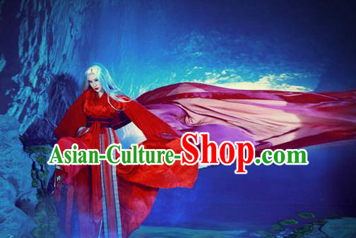 Traditional Ancient Chinese Han Dynasty Swordsman Red Costumes for Women