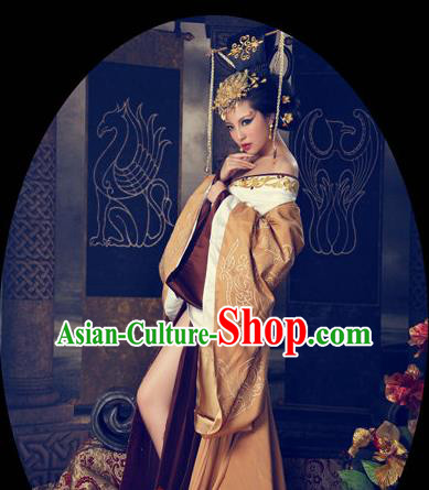 Traditional Ancient Chinese Imperial Empress Costume, Elegant Hanfu Clothing Chinese Han Dynasty Imperial Emperess Tailing Embroidered Clothing for Women