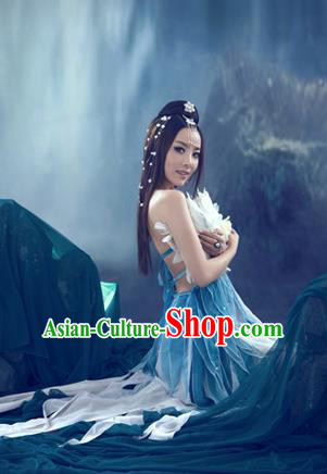 Traditional Ancient Chinese Imperial Consort Sexy Costume, Elegant Hanfu Clothing Chinese Tang Dynasty Imperial Emperess Tailing Feather Chiffon Clothing for Women