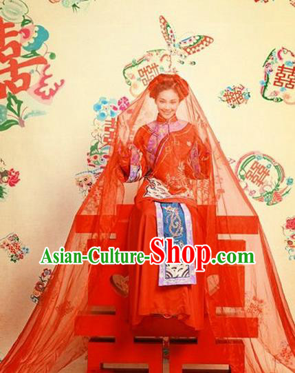 Ancient Chinese Costume Xiuhe Suits Chinese Style Wedding Dress Red Ancient Embroidered Dragon and Phoenix Flown Bride Toast Cheongsam for Women