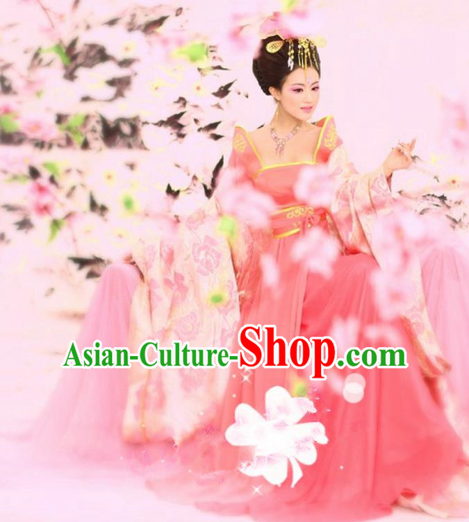 Traditional Ancient Chinese Imperial Consort Costume, Elegant Hanfu Clothing Chinese Tang Dynasty Imperial Empress Tailing Embroidered Peony Clothing for Women