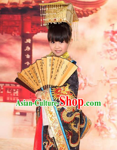 Traditional Ancient Chinese Nobility Emperor Children Costume, Children Elegant Hanfu Dress Chinese Han Dynasty Imperial King Clothing for Kids