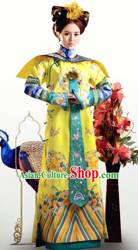 Traditional Ancient Chinese Imperial Empress Costume, Chinese Qing Dynasty Manchu Lady Queen Dress, Chinese Mandarin Robes Imperial Concubine Clothing for Women