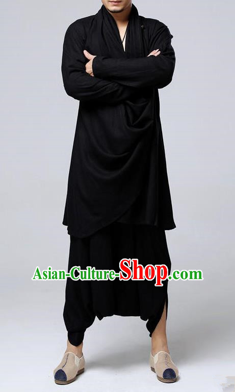 Top Chinese National Tang Suits Frock Costume Complete Set, Martial Arts Kung Fu Training Uniform Kung fu Unlined Upper Garment and Pants, Chinese Male Black Zen Suit, Taichi Suits Wushu Clothing for Men