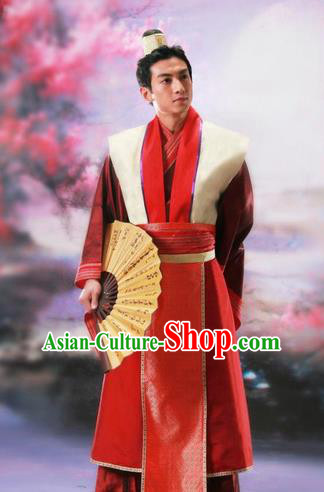 Traditional Ancient Chinese Nobility Childe Costume, Chinese Scholar Hanfu Dress Chinese Tang Dynasty Imperial Prince Red Clothing for Men