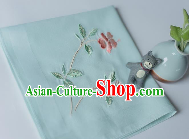 Traditional Ancient Chinese Palace Embroidered Hibiscus Rosa-sinensis Green Handkerchief for Women