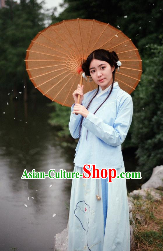 Traditional Ancient Chinese Female Costume Blouse and Skirt Complete Set, Elegant Hanfu Clothing Chinese Ming Dynasty Palace Lady Embroidered Orchid Clothing for Women