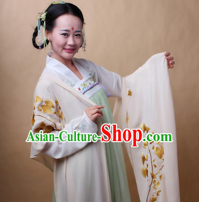 Traditional Ancient Chinese Female Costume Cardigan Wide Cappa, Elegant Hanfu Brocade Scarf Chinese Ming Dynasty Palace Lady Embroidered Ginkgo Wearing Silks Clothing for Women