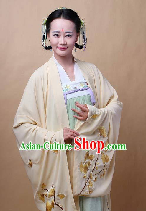 Traditional Ancient Chinese Female Costume Cardigan, Elegant Hanfu Clothing Chinese Ming Dynasty Palace Lady Embroidered Ginkgo Wide Sleeve Cappa Clothing for Women