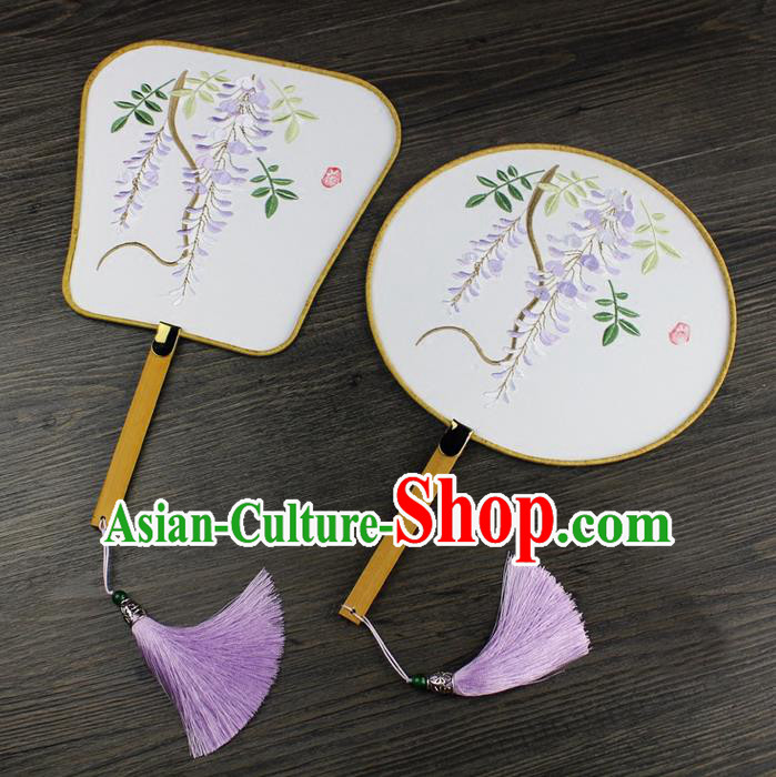 Traditional Ancient Chinese Palace Lady Embroidered Wisteria Dance Fans for Women